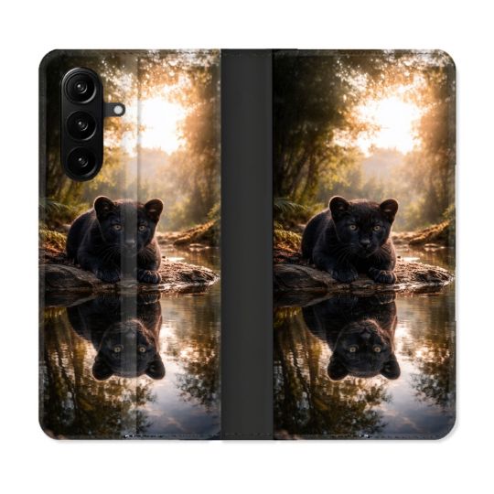 Housse Cuir Portefeuille Pour Samsung Galaxy A37 5G Animal Panthère Reflet