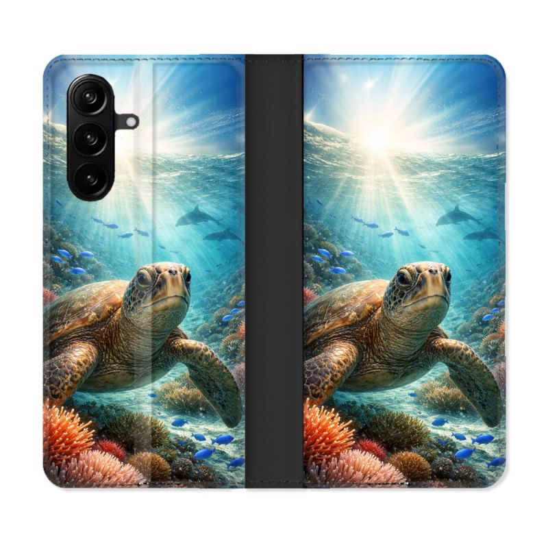 Housse Cuir Portefeuille Pour Samsung Galaxy A37 5G Animal Tortue Marine