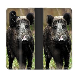 Housse Cuir Portefeuille Pour Samsung Galaxy A37 5G Chasse Sanglier bois