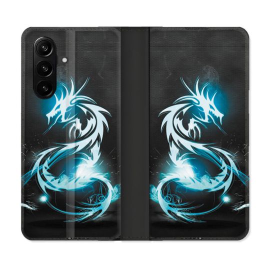 Housse Cuir Portefeuille Pour Samsung Galaxy A37 5G Fantastique Dragon Bleu