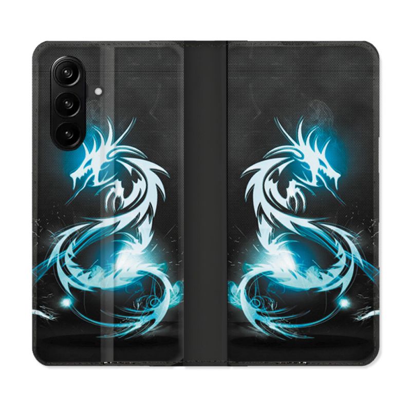 Housse Cuir Portefeuille Pour Samsung Galaxy A37 5G Fantastique Dragon Bleu