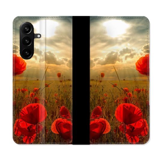 Housse Cuir Portefeuille Pour Samsung Galaxy A37 5G Fleur Coquelicot
