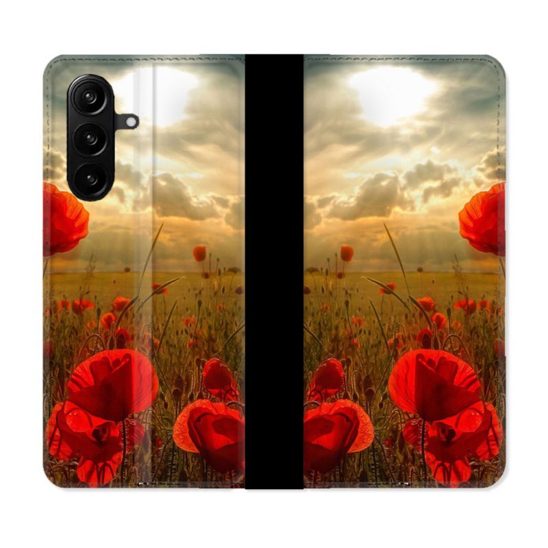 Housse Cuir Portefeuille Pour Samsung Galaxy A37 5G Fleur Coquelicot