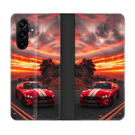 Housse Cuir Portefeuille Pour Samsung Galaxy A37 5G Ford Mustang GT500 Rouge