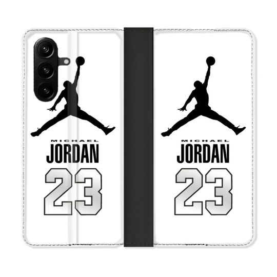 Housse Cuir Portefeuille Pour Samsung Galaxy A37 5G Jordan 23 Blanc