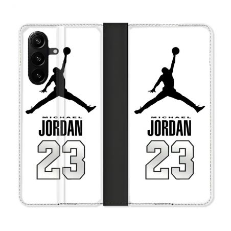 Housse Cuir Portefeuille Pour Samsung Galaxy A37 5G Jordan 23 Blanc