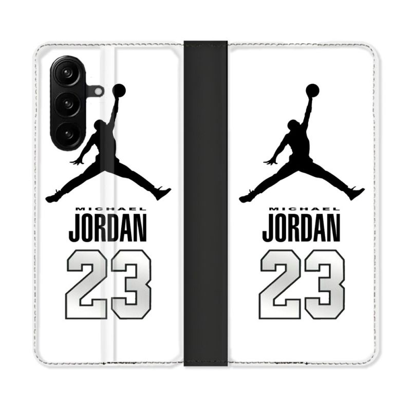 Housse Cuir Portefeuille Pour Samsung Galaxy A37 5G Jordan 23 Blanc