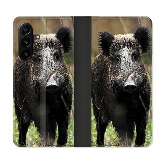 Housse Cuir Portefeuille Pour Samsung Galaxy A27 5G Chasse Sanglier bois