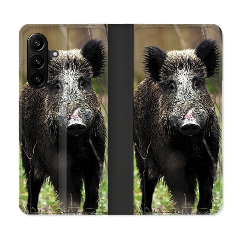 Housse Cuir Portefeuille Pour Samsung Galaxy A27 5G Chasse Sanglier bois