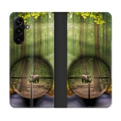 Housse Cuir Portefeuille Pour Samsung Galaxy A27 5G Chasse Sanglier Viseur