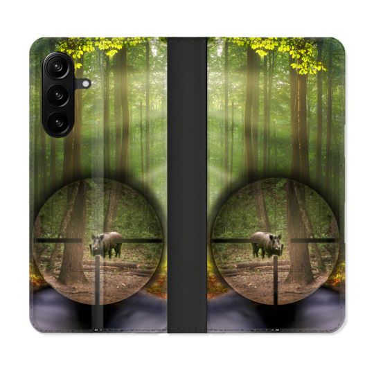 Housse Cuir Portefeuille Pour Samsung Galaxy A27 5G Chasse Sanglier Viseur