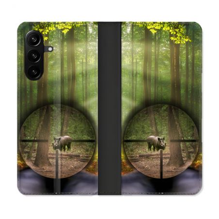 Housse Cuir Portefeuille Pour Samsung Galaxy A27 5G Chasse Sanglier Viseur