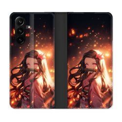 Housse Cuir Portefeuille Pour Samsung Galaxy A37 5G Manga Demon Slayer Nezuko Rose