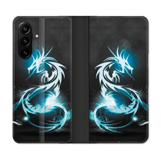 Housse Cuir Portefeuille Pour Samsung Galaxy A27 5G Fantastique Dragon Bleu