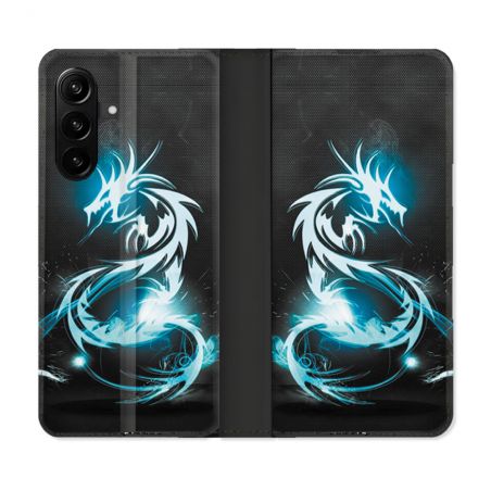 Housse Cuir Portefeuille Pour Samsung Galaxy A27 5G Fantastique Dragon Bleu