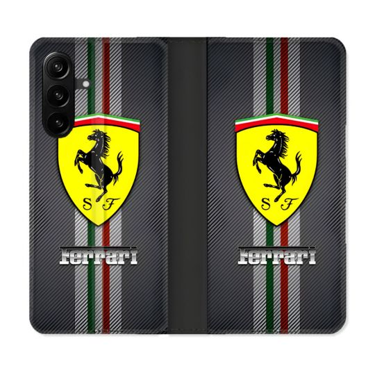 Housse Cuir Portefeuille Pour Samsung Galaxy A27 5G Ferrari Carbone