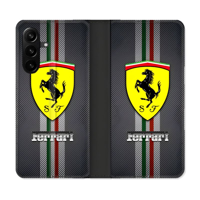 Housse Cuir Portefeuille Pour Samsung Galaxy A27 5G Ferrari Carbone