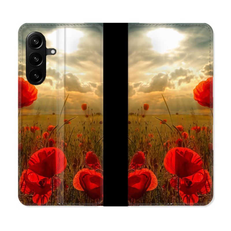 Housse Cuir Portefeuille Pour Samsung Galaxy A27 5G Fleur Coquelicot