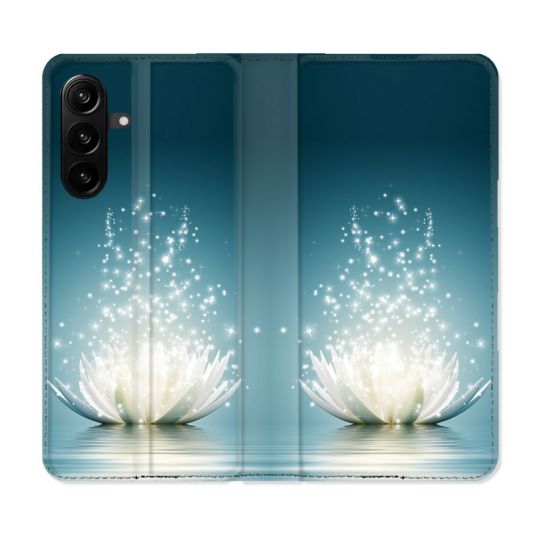 Housse Cuir Portefeuille Pour Samsung Galaxy A27 5G Fleur Lotus Blanc