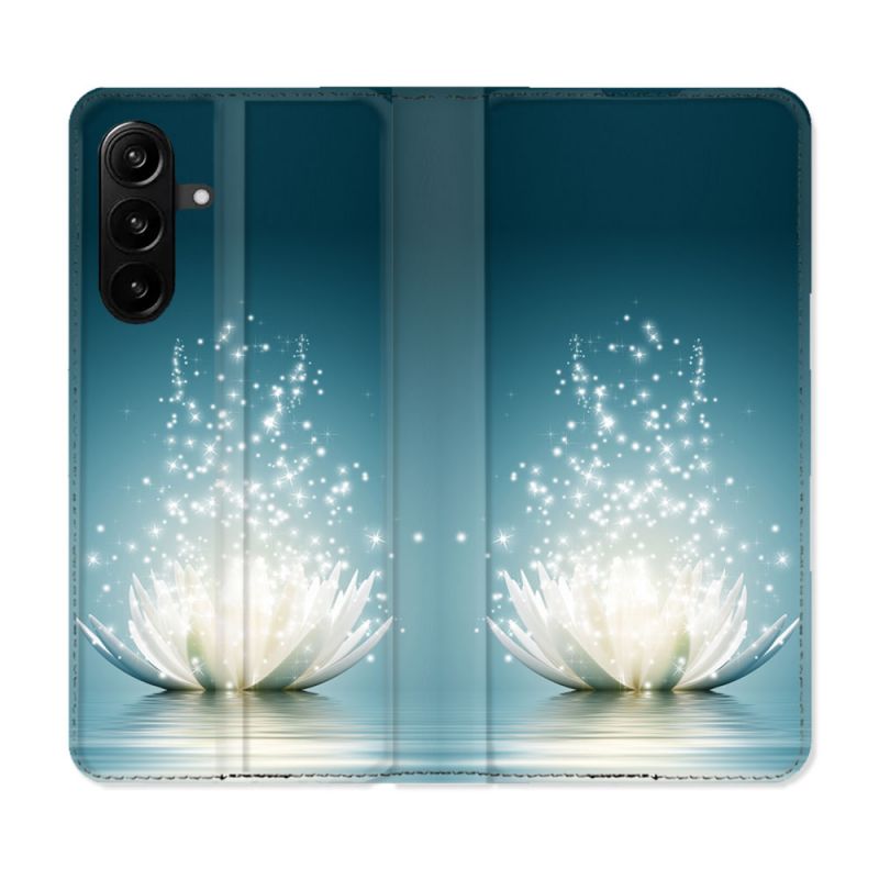 Housse Cuir Portefeuille Pour Samsung Galaxy A27 5G Fleur Lotus Blanc