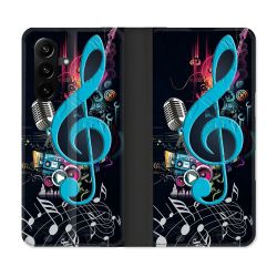 Housse Cuir Portefeuille Pour Samsung Galaxy A37 5G Musique Cle Sol Bleu