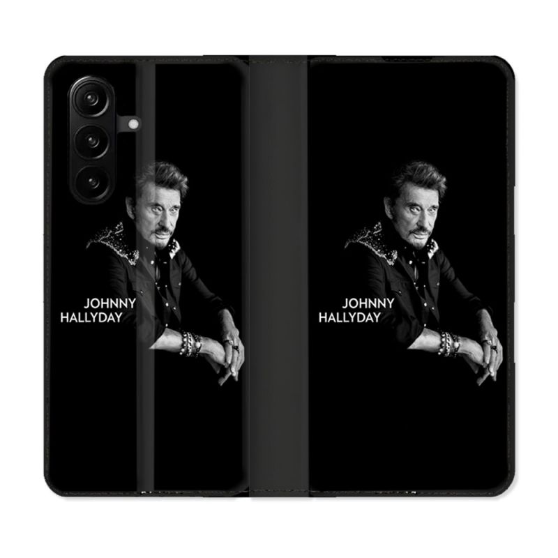 Housse Cuir Portefeuille Pour Samsung Galaxy A37 5G Musique Johnny Hallyday Noir