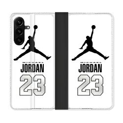 Housse Cuir Portefeuille Pour Samsung Galaxy A27 5G Jordan 23 Blanc