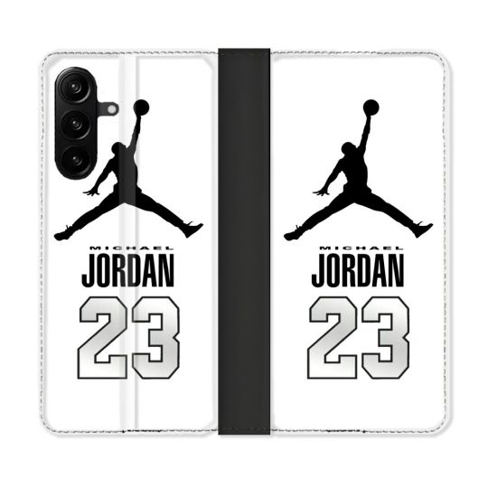Housse Cuir Portefeuille Pour Samsung Galaxy A27 5G Jordan 23 Blanc