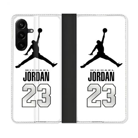 Housse Cuir Portefeuille Pour Samsung Galaxy A27 5G Jordan 23 Blanc