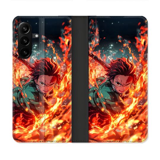 Housse Cuir Portefeuille Pour Samsung Galaxy A27 5G Manga Demon Slayer Tanjiro Feu