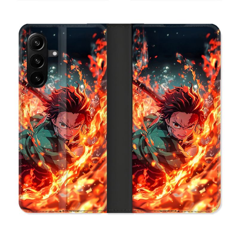 Housse Cuir Portefeuille Pour Samsung Galaxy A27 5G Manga Demon Slayer Tanjiro Feu