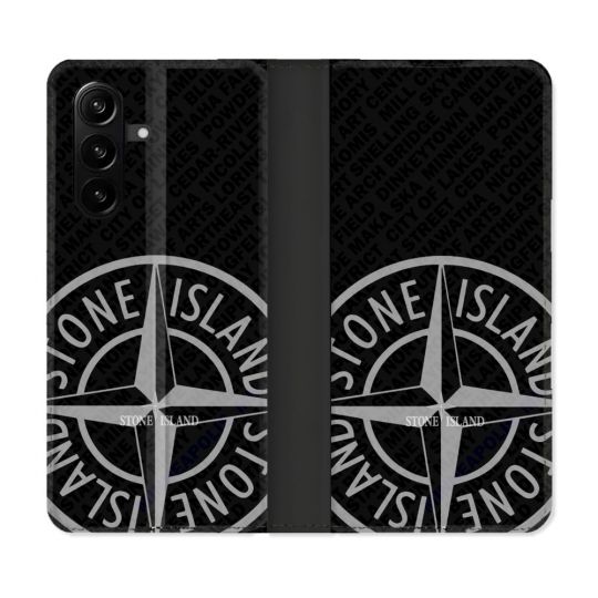 Housse Cuir Portefeuille Pour Samsung Galaxy A37 5G Stone Island Gris