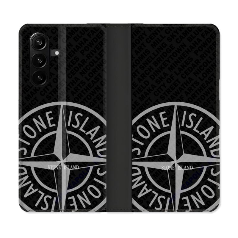 Housse Cuir Portefeuille Pour Samsung Galaxy A37 5G Stone Island Gris