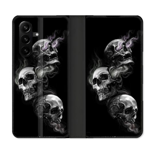 Housse Cuir Portefeuille Pour Samsung Galaxy A37 5G Tete de Mort Triple