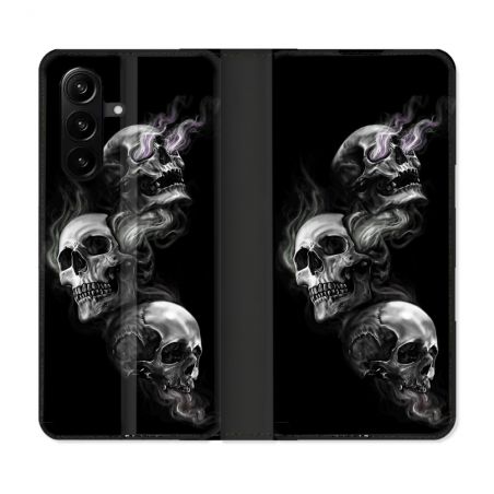 Housse Cuir Portefeuille Pour Samsung Galaxy A37 5G Tete de Mort Triple