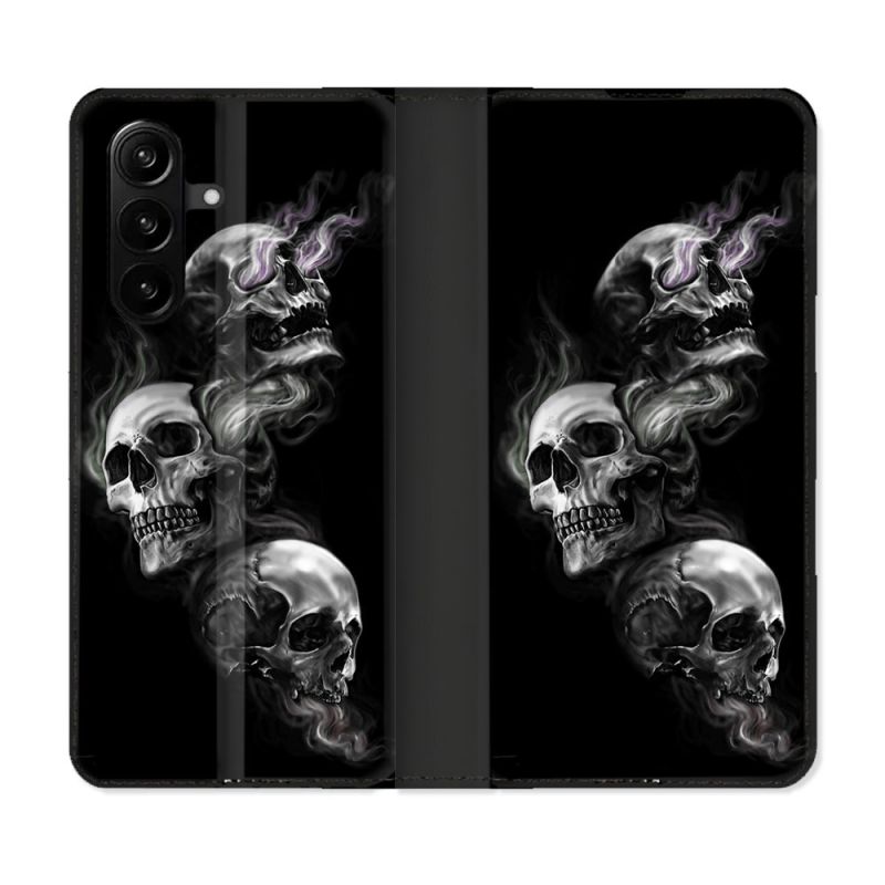 Housse Cuir Portefeuille Pour Samsung Galaxy A37 5G Tete de Mort Triple