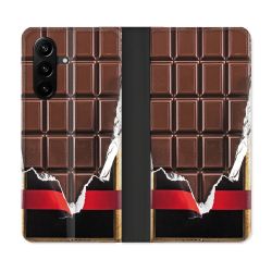 Housse Cuir Portefeuille Pour Samsung Galaxy A37 5G Texture Trompe Oeil Chocolat