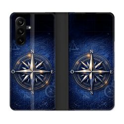 Housse Cuir Portefeuille Pour Samsung Galaxy A37 5G Voyage Rose des Vents Marine