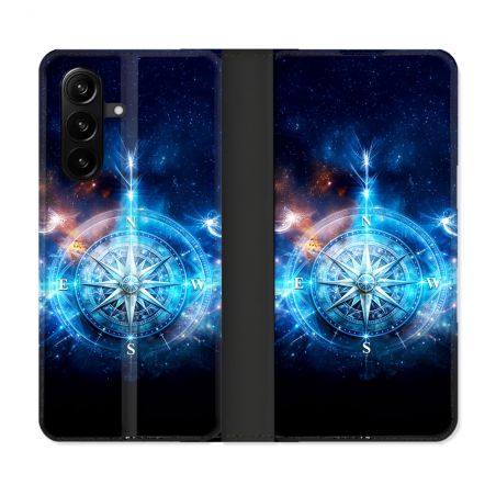 Housse Cuir Portefeuille Pour Samsung Galaxy A37 5G Voyage Rose des Vents Stellaire