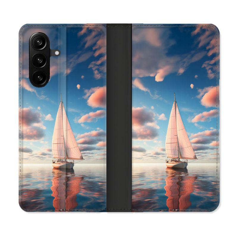 Housse Cuir Portefeuille Pour Samsung Galaxy A37 5G Voyage Voilier Reflet