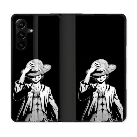Housse Cuir Portefeuille Pour Samsung Galaxy A27 5G Manga One Piece Luffy Noir