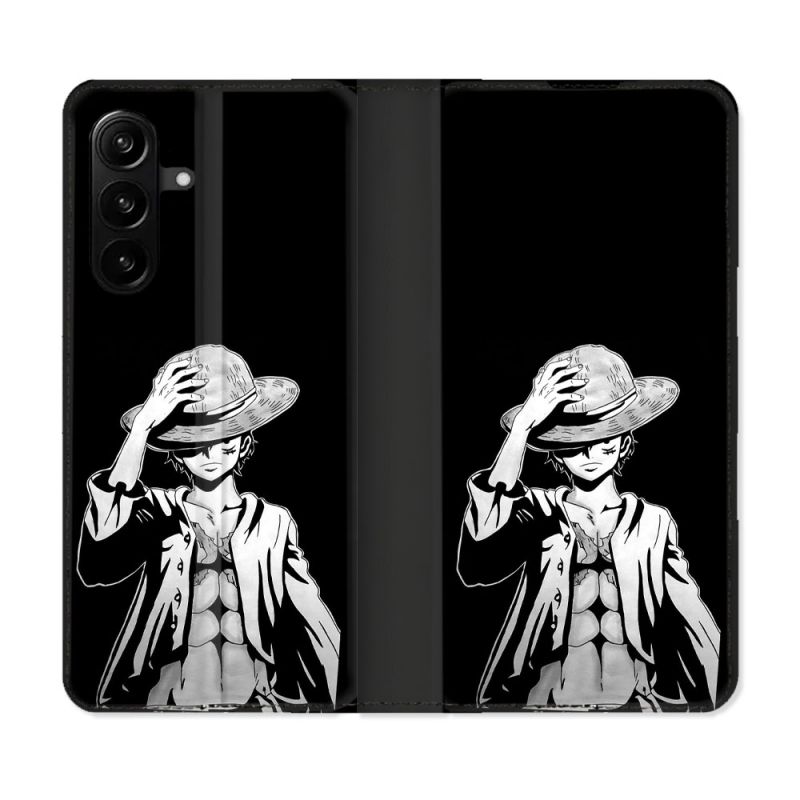 Housse Cuir Portefeuille Pour Samsung Galaxy A27 5G Manga One Piece Luffy Noir