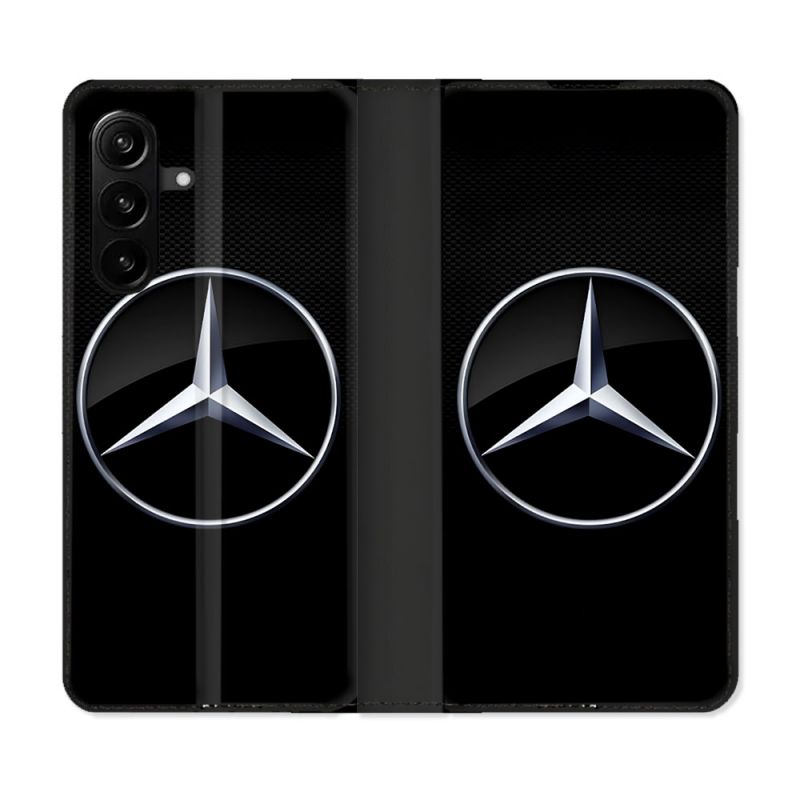 Housse Cuir Portefeuille Pour Samsung Galaxy A27 5G Mercedes Carbone