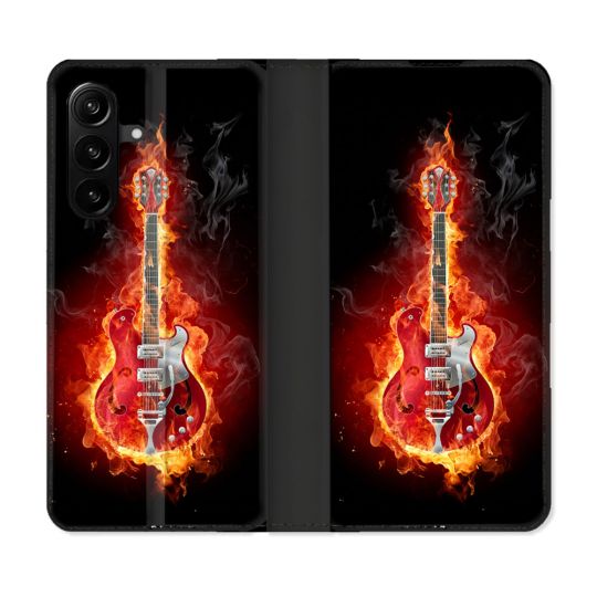 Housse Cuir Portefeuille Pour Samsung Galaxy A27 5G Musique Guitare Electrique