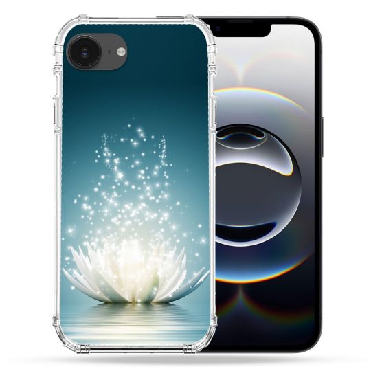 Coque Magnétique Compatible Magsafe Pour Iphone 16e Fleur Lotus Blanc