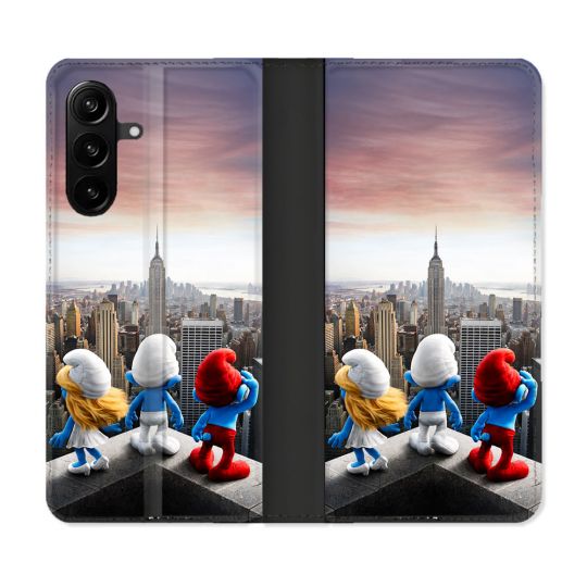 Housse Cuir Portefeuille Pour Samsung Galaxy A27 5G Schtroumpfs New York