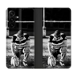 Housse Cuir Portefeuille Pour Samsung Galaxy A27 5G Sport Rugby Noir Blanc