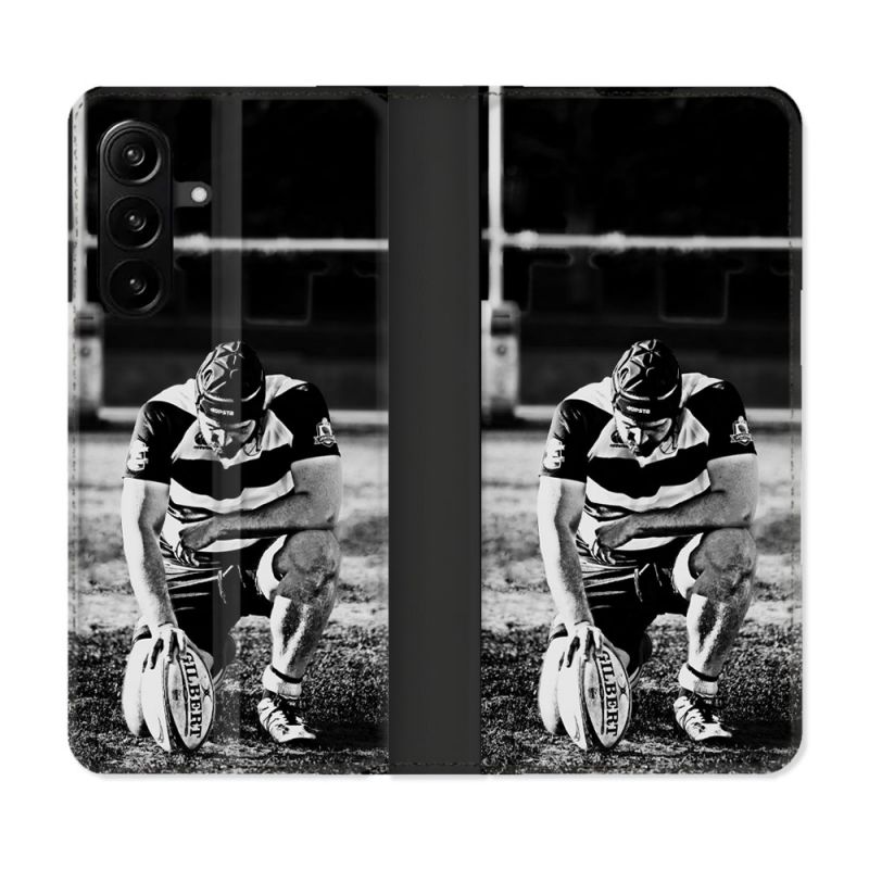 Housse Cuir Portefeuille Pour Samsung Galaxy A27 5G Sport Rugby Noir Blanc