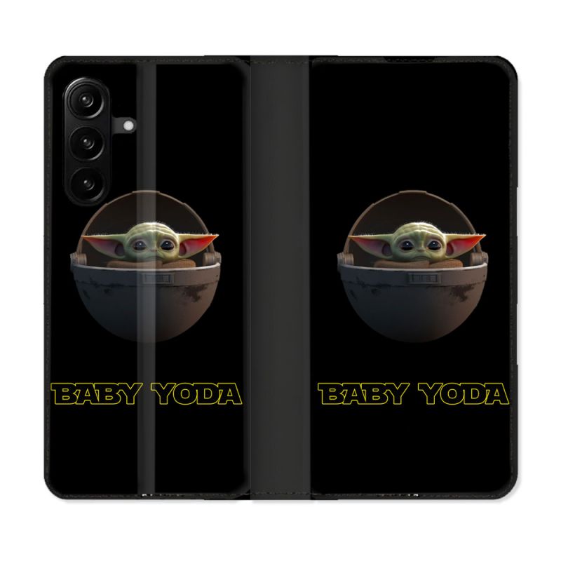 Housse Cuir Portefeuille Pour Samsung Galaxy A27 5G Star Wars - Yoda bebe noir