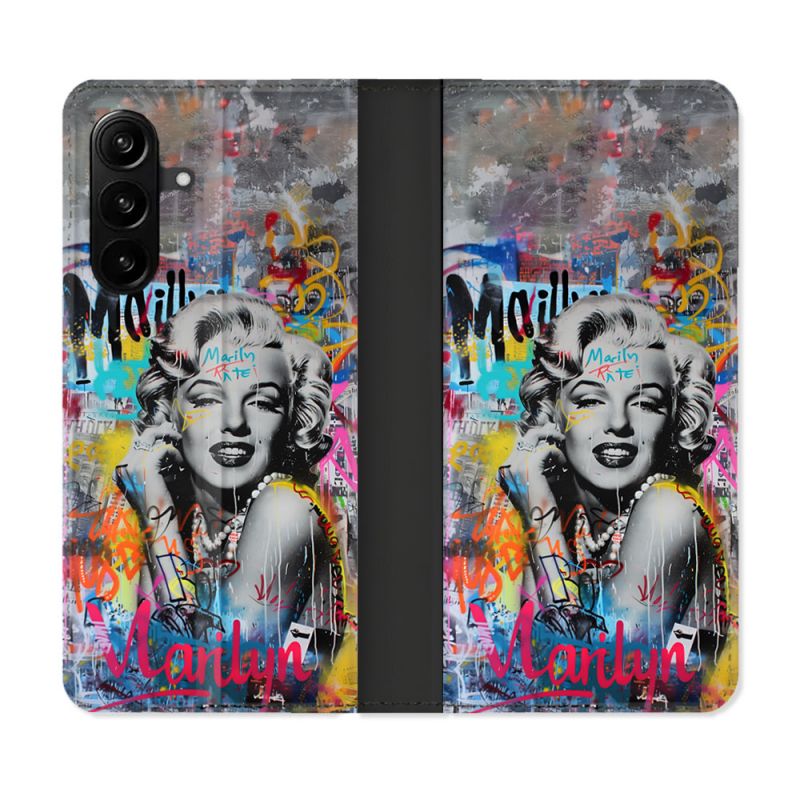 Housse Cuir Portefeuille Pour Samsung Galaxy A27 5G Street Art Maryline Monroe
